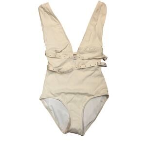 Maison Lejaby Paris One-Piece XS Clous Cream Beige Plunging V Neck NWT's $250